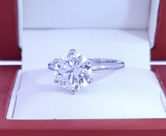 “D” Colour, 3.05 Carat Round Cut Cut Diamond Engagement Ring – Platinum Size “L”
