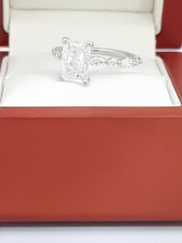 Breathtaking 18K, Radiant Cut LG Diamond Engagement Ring with Fancy Accents