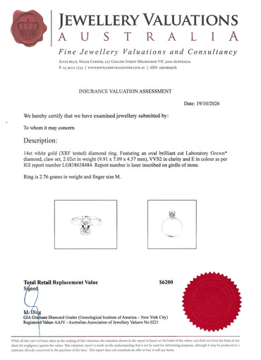 2.00 Carat Oval Cut LG Diamond Solitaire in White, Yellow or Rose Gold
