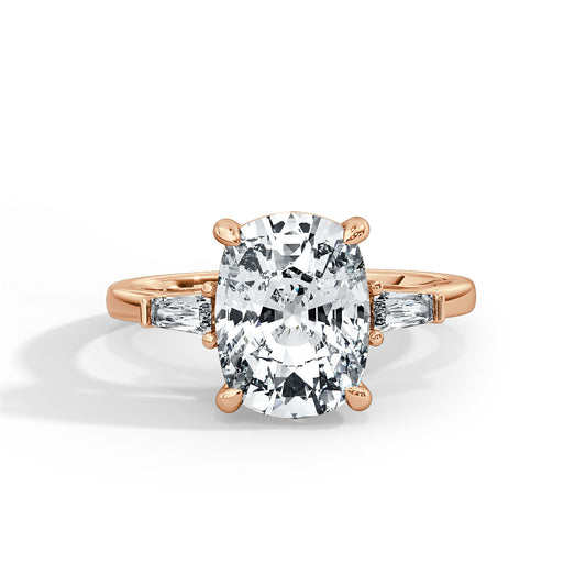 3.00 Carat Cushion Cut & Baguette Diamonds in Elegant Setting