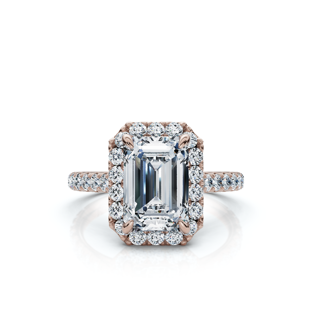 18K/Platinum Emerald Cut Accents & Halo