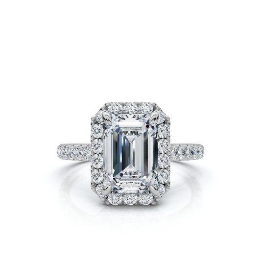 18K/Platinum Emerald Cut Accents & Halo
