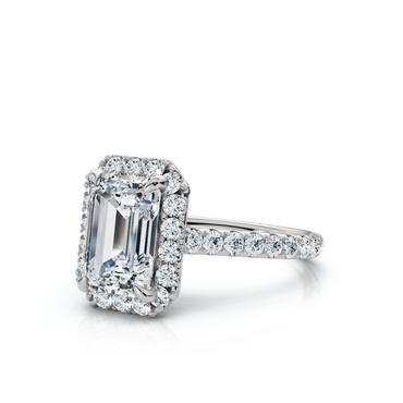 18K/Platinum Emerald Cut Accents & Halo