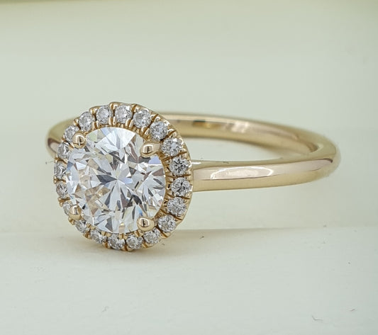 GIA 1 Carat Centre Diamond in Elegant Halo Design Setting