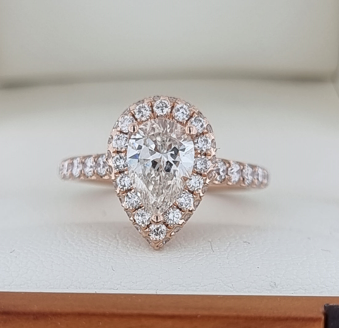 Exquisite Pear Cut Halo in Rose Gold