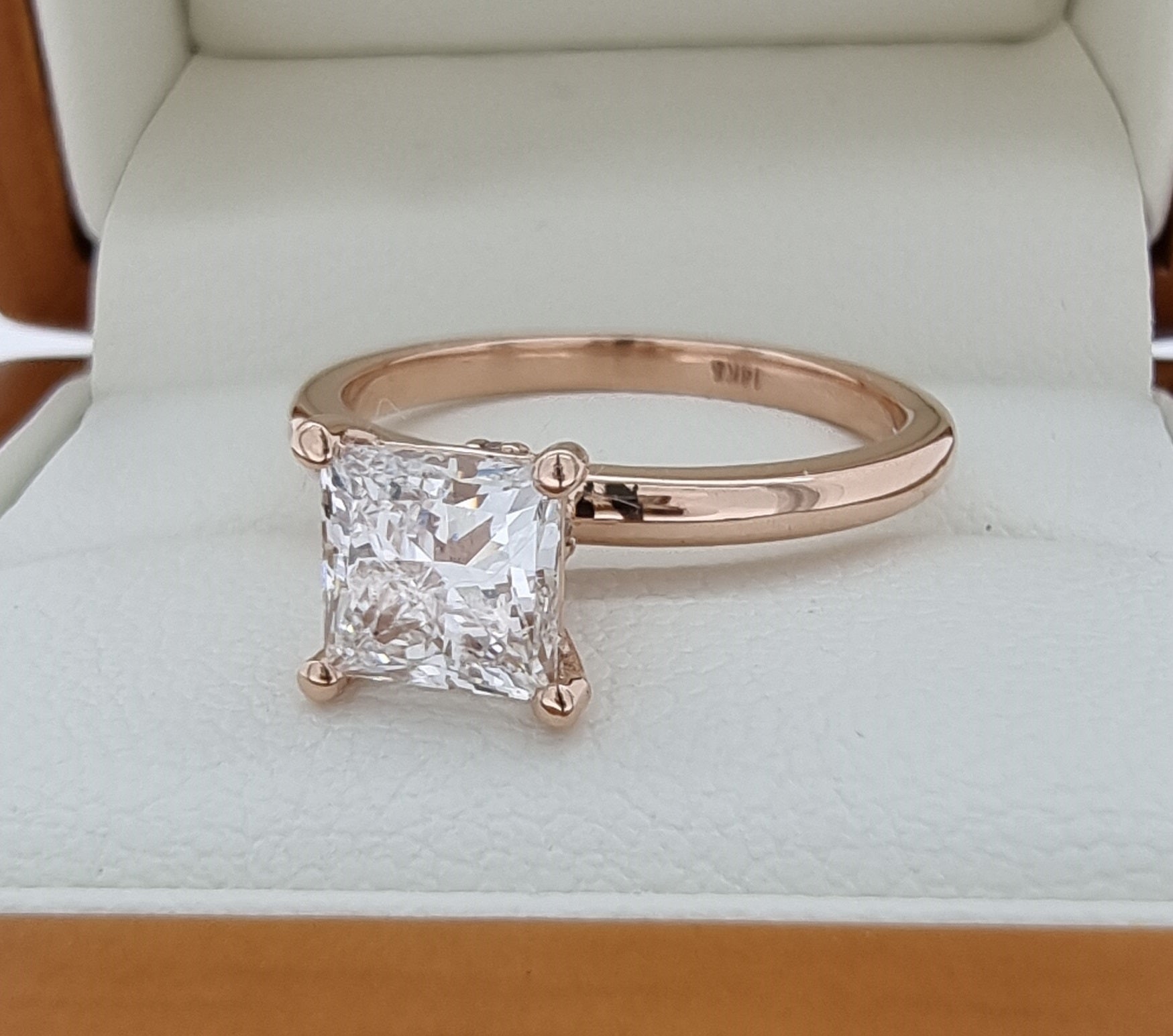 Breathtaking Princess Cut LG Diamond in Rose Gold