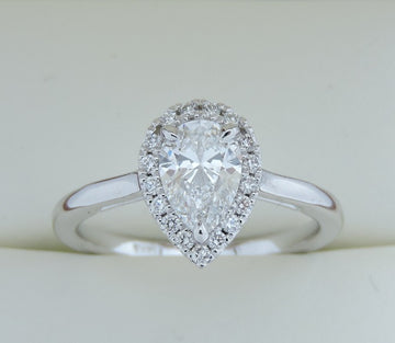 Magnificent GIA Certified Pair Cut Halo Style Diamond Ring - Huge Interest - Brand New!