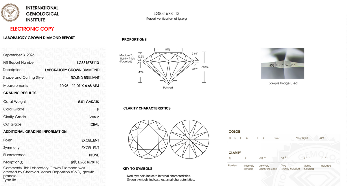 Limited Offer: $6750 Value - 5.1 Carat Round Brilliant Cut Diamond - IGI Certified F/VVS2