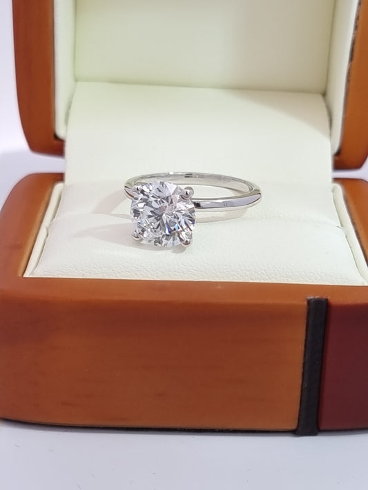 Huge 3 Carat, 'IDEAL' Cut Diamond Engagement Ring - Solid Platinum Setting