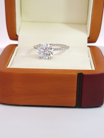 D Colour, 2.80 Carat, Round Cut LG Diamond & 18K WG Engagement Ring