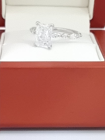 Breathtaking 18K, Radiant Cut LG Diamond Engagement Ring with Fancy Accents