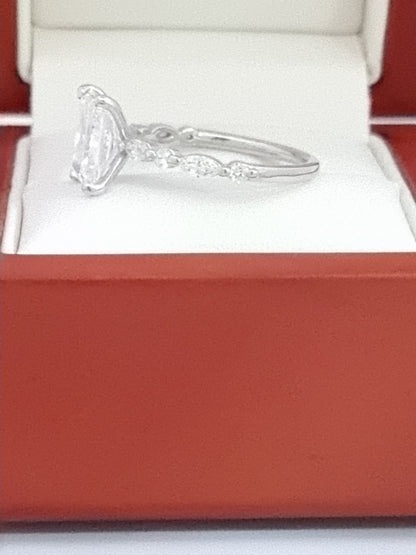 Breathtaking 18K, Radiant Cut LG Diamond Engagement Ring with Fancy Accents