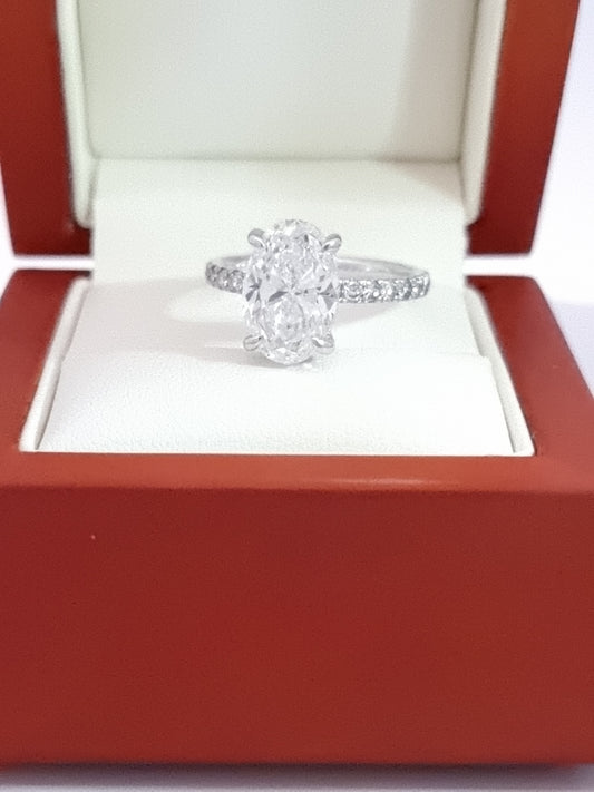 Save 50% - Hefty 3.55 Ct, D VS1 Oval Cut LG Diamond & Hidden Halo Engagement Ring
