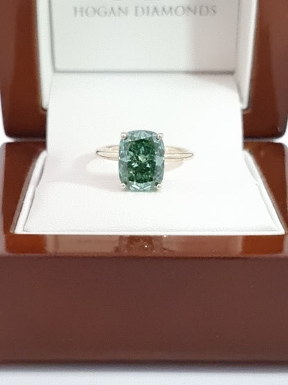 Captivating 4.01 Carat, Fancy Vivid Green Diamond in Yellow Gold Hidden Halo Setting!