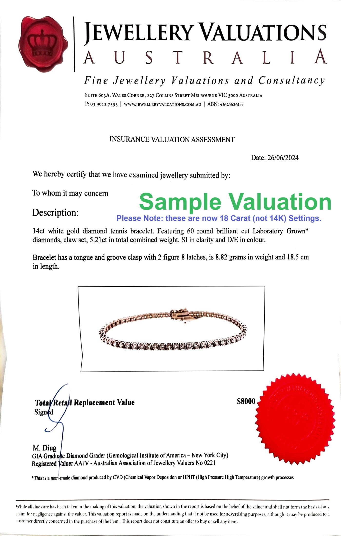 Stunning, 18K Lab Grown Diamond Tennis Bracelets: 3.00 to 12.00 Carats