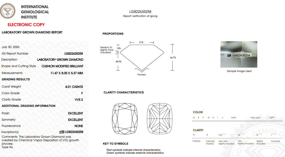 LIQUIDATION SALE: $5350 Value - 4.01 Carat Cushion Cut LG Diamond - IGI Certified