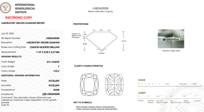 LIQUIDATION SALE: $5350 Value - 4.01 Carat Cushion Cut LG Diamond - IGI Certified