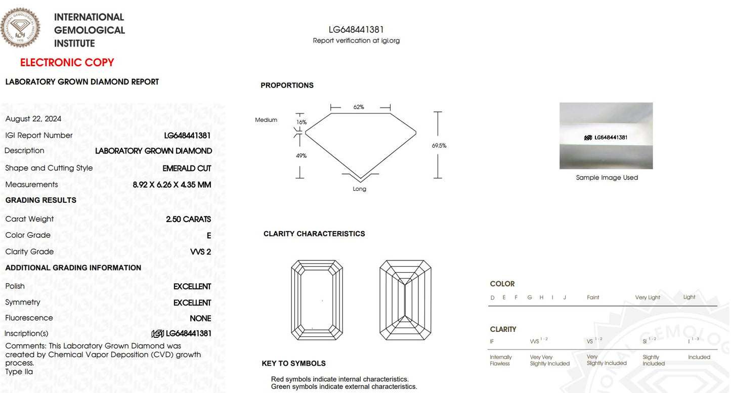 Elegant IGI, 2.50 Carat, E/VVS2, Emerald Cut Diamond & Platinum Engagement Ring