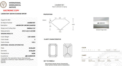 Elegant IGI, 2.50 Carat, E/VVS2, Emerald Cut Diamond & Platinum Engagement Ring
