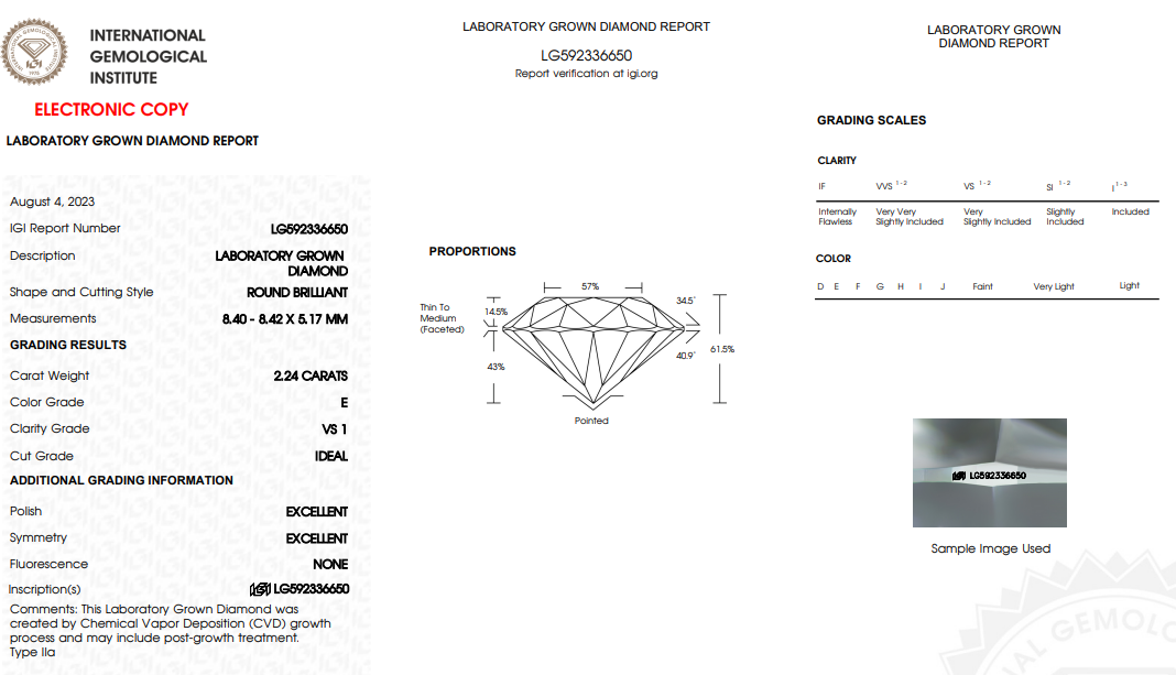 IGI, E Colour & VS1 Clarity, 2.24 Carat Round Cut Diamond Engagement Ring! Lab Grown!