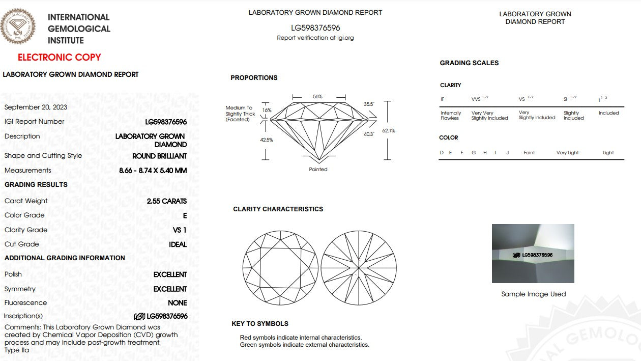 2.55 Carat Round Cut Lab Diamond Engagement Ring - E/VS1 Ideal Cut!