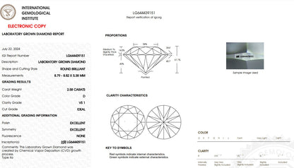 D Colour, 2.80 Carat, Round Cut LG Diamond & 18K WG Engagement Ring