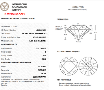 Stunning IGI, 2.67 Carat, E/VS1, 'IDEAL' Cut Diamond & Platinum Engagement Ring.