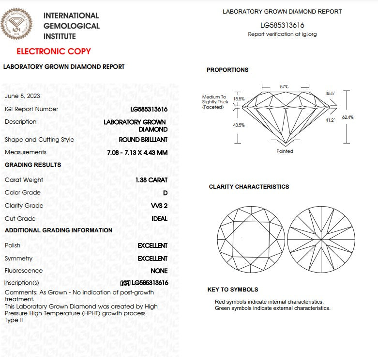 D/VVS2, 1.38 Carat Diamond Engagement Ring! Lab Grown!