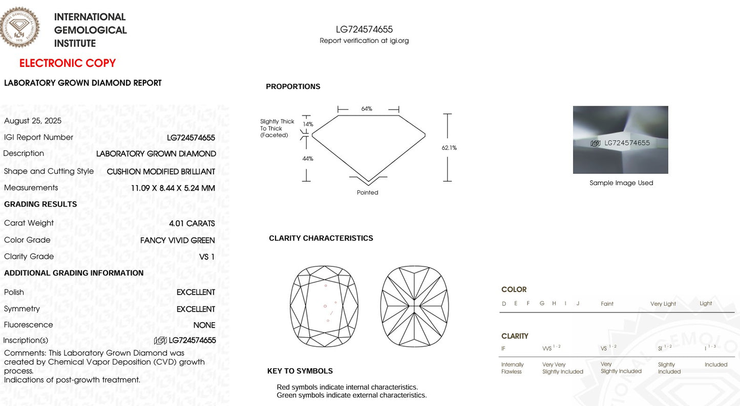 Captivating 4.01 Carat, Fancy VIVID Green Diamond – IGI Certified – Wholesale Price!