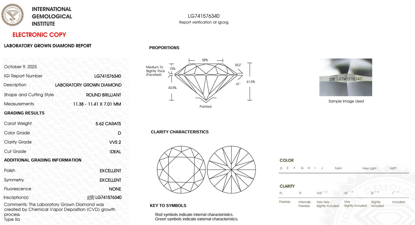 Dazzling, 5.61Carat, Ideal Cut Diamond – IGI Certified D/VVS2 – Wholesale Price!