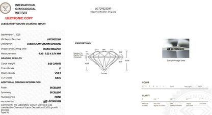 Save OVER 50%. BIG 3.03 Ct, D Colour, VVS2, LG Diamond in Solid Platinum Setting! “M”