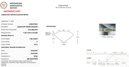 LIMITED OFFER: $6499 Value - 3.08 Carat Oval Cut LG Diamond - IGI Certified D/VVS2
