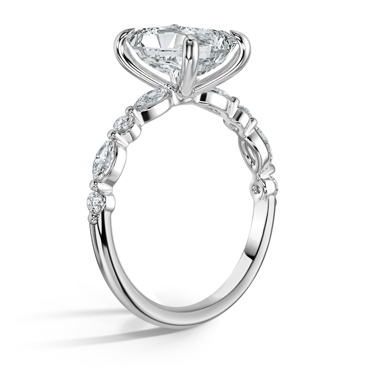 2 Carat Radiant Cut with Marquise & Round Accents