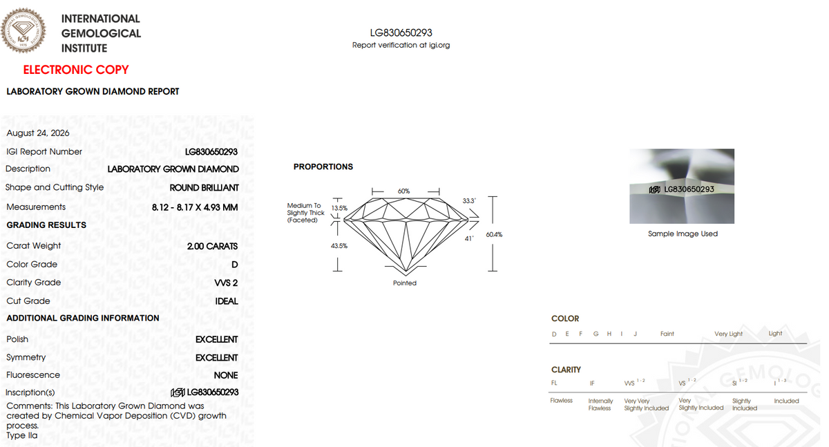 LIMITED OFFER: $3990 Value - 2.00 Carat Round Cut LG Diamond - IGI Certified D/VVS2