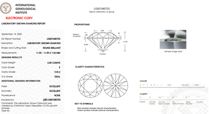 $6750 Value - 5.0 Carat Round Brilliant Cut Diamond. IGI Certified F/VVS2 Ideal Cut!