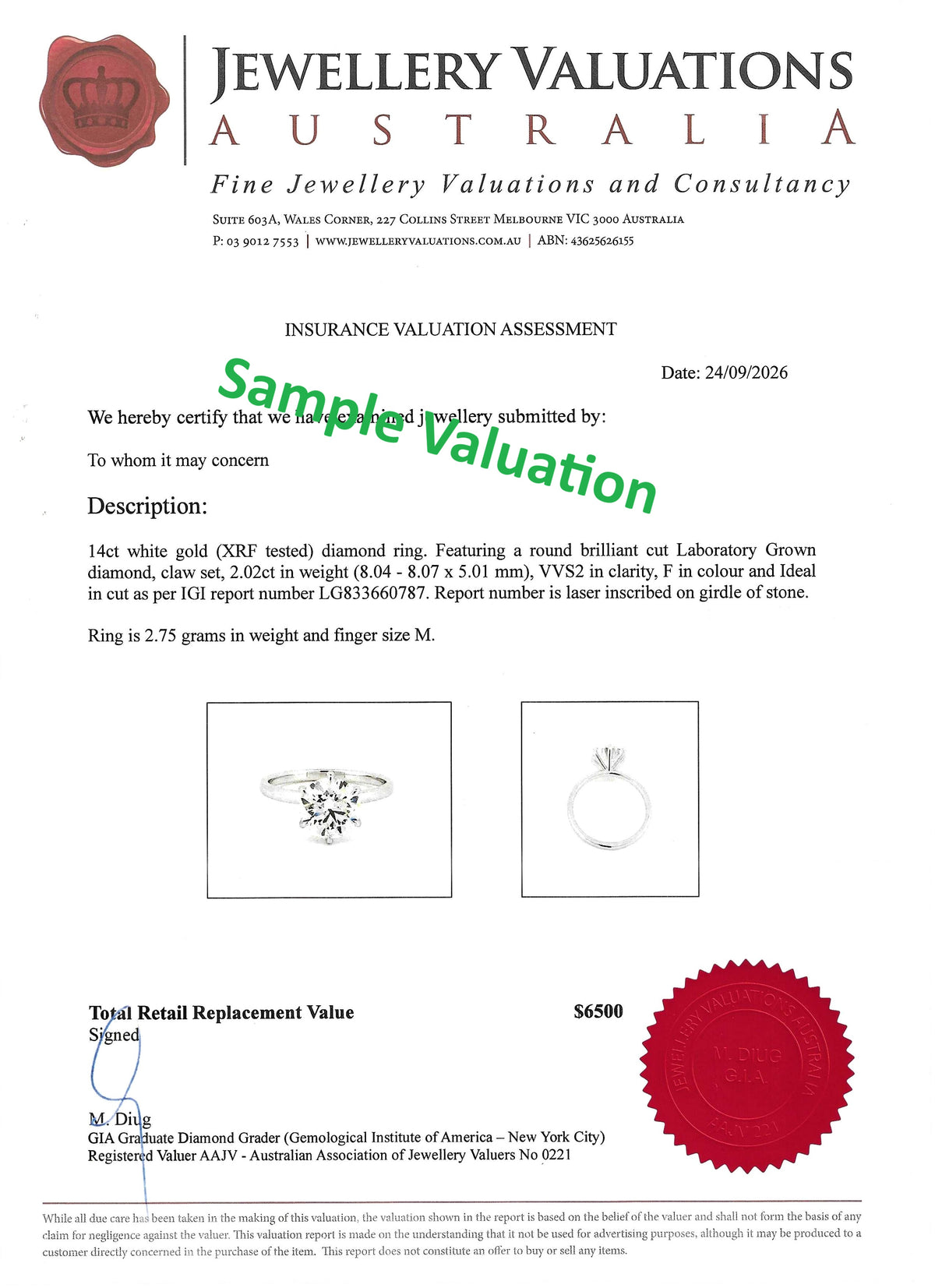 2.00 Carat Round Brilliant Cut Diamond Solitaire in White, Yellow or Rose Gold