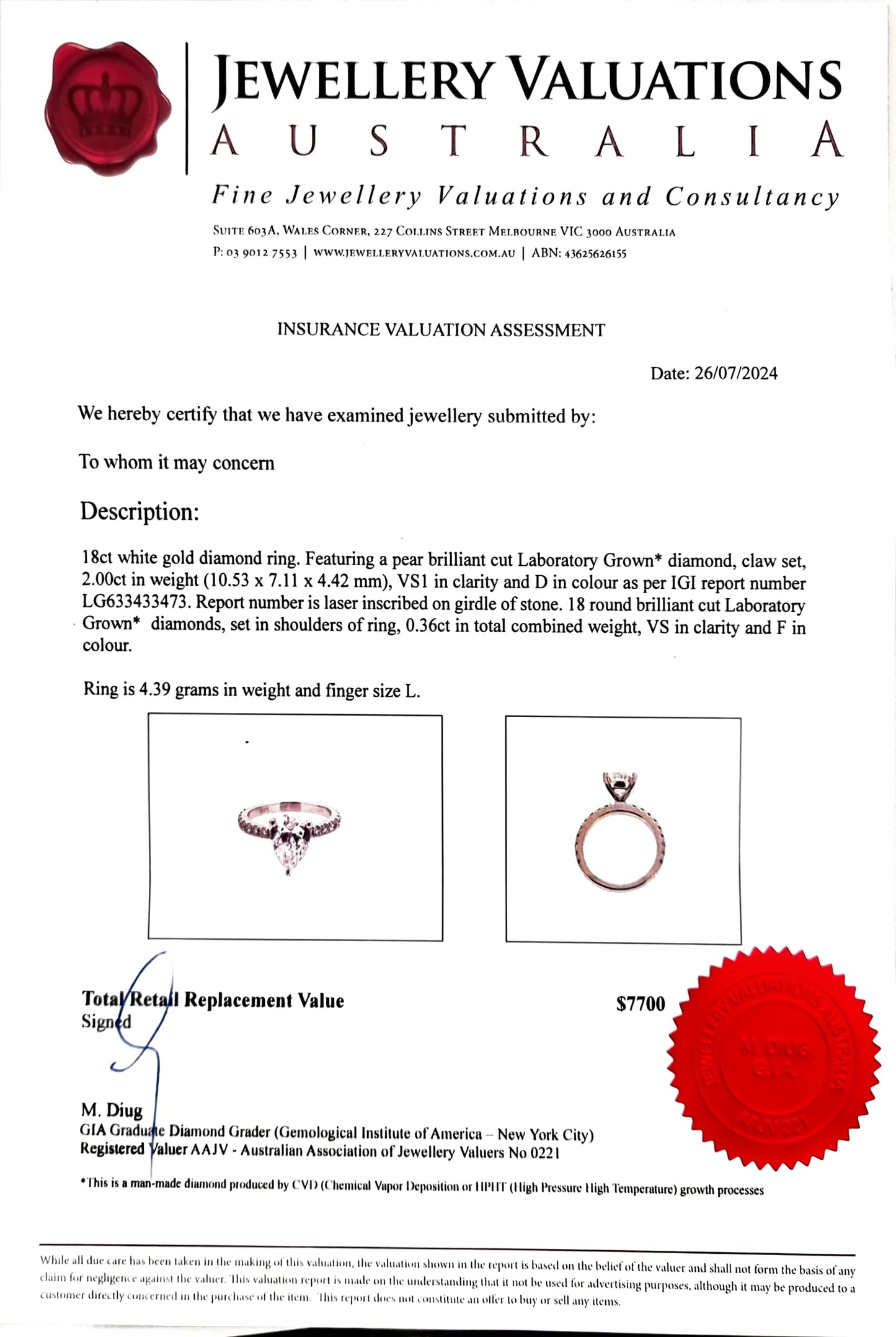 Near 2.5 Carat Pear Cut, LG Diamond Engagement Ring - D VS1!