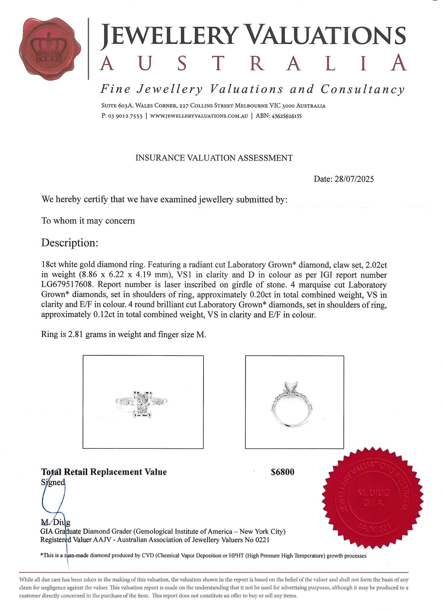 Breathtaking 18K, Radiant Cut LG Diamond Engagement Ring with Fancy Accents