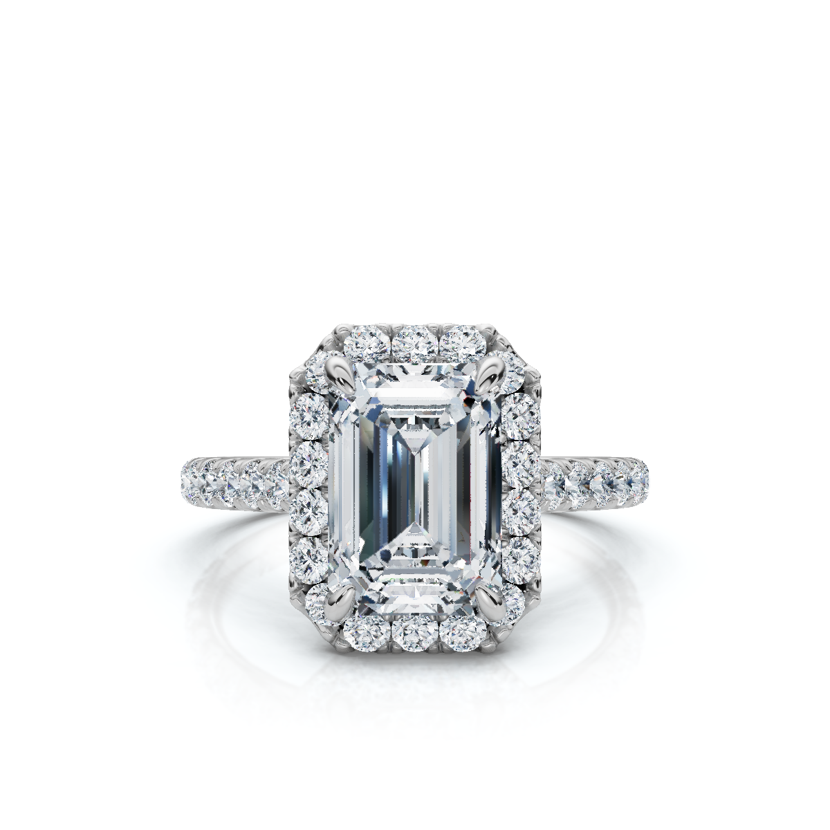 18K/Platinum Emerald Cut Accents & Halo