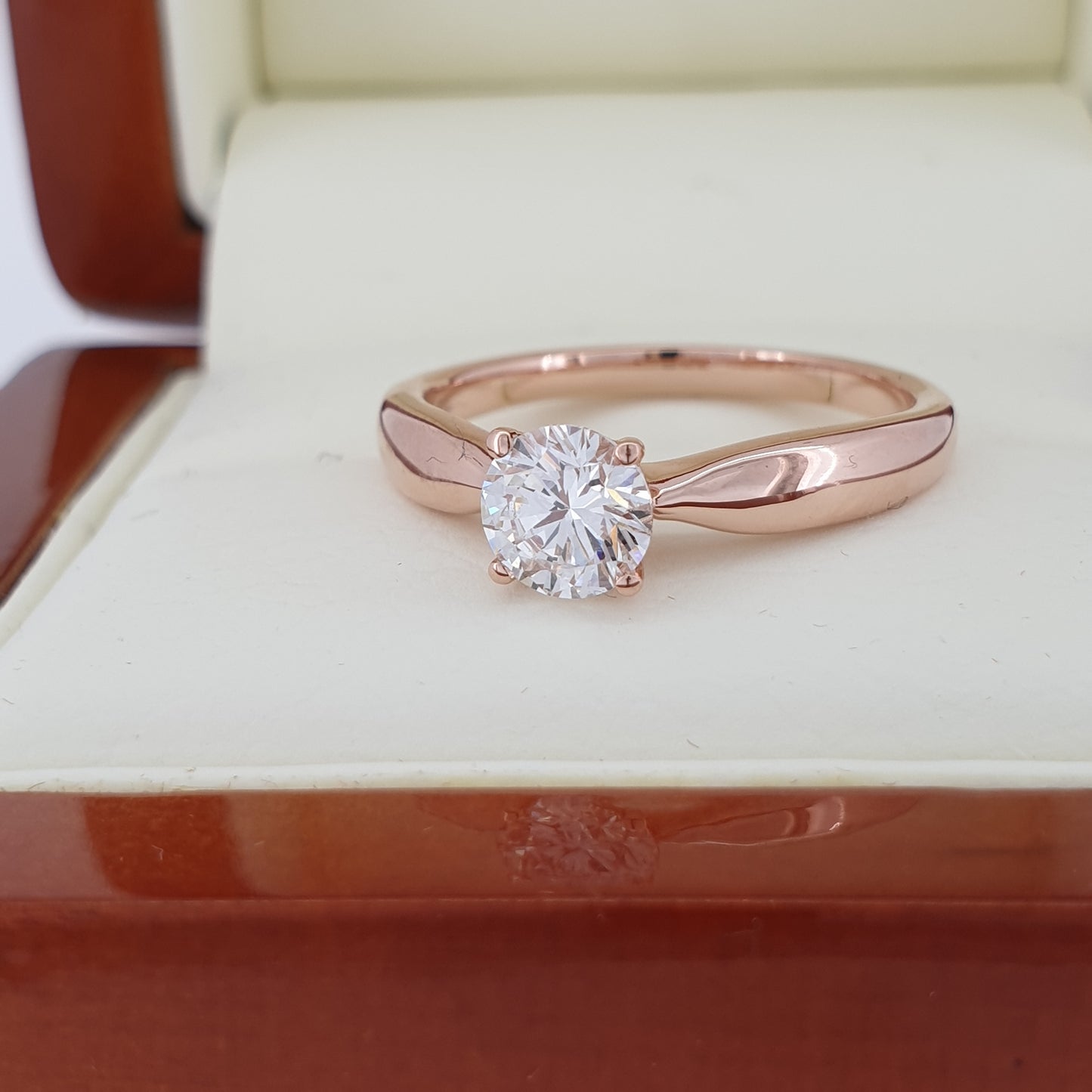 GIA Round Cut Diamond Engagement Ring. Stunning Rose Gold Setting! NEW!