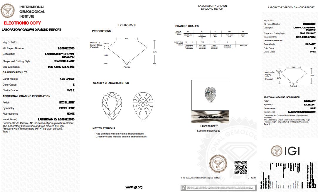 Exceptional E Colour – 1.25 Carat Pear Cut Diamond Ring! Lab Grown!