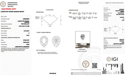 Exceptional E Colour – 1.25 Carat Pear Cut Diamond Ring! Lab Grown!