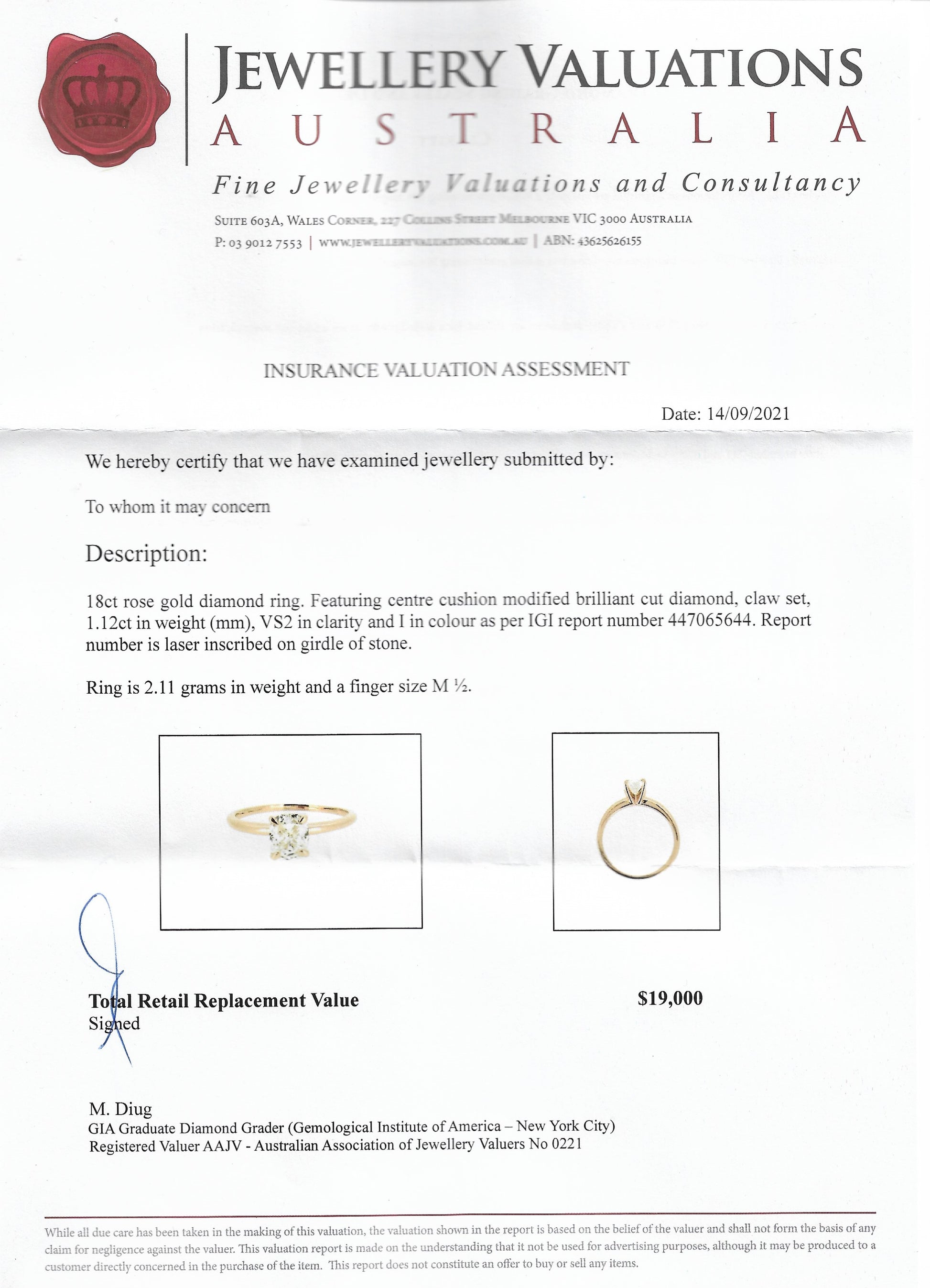 Diamond Ring Valuation Report Valuing Jewellery Carat Big Cushion